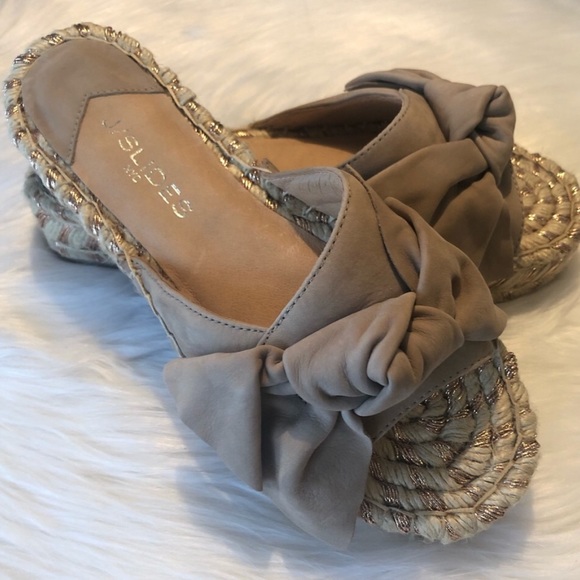 J/SLIDES Suede Espadrille Bow Sandal NIB 10 Tan - Picture 7 of 7